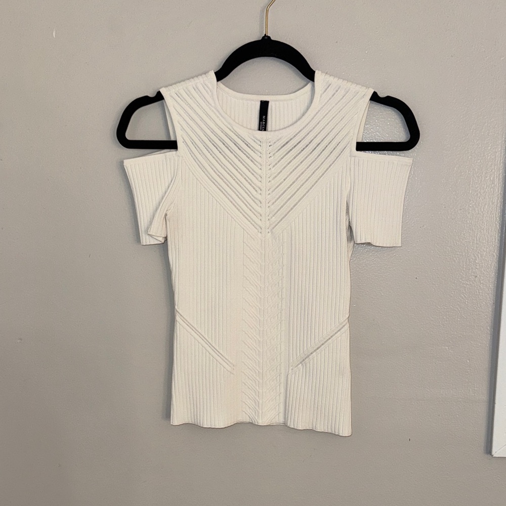 Guess by Marciano Cream Knit Cold Shoulder Blouse